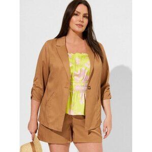 Torrid Studio Linen Blazer Womens 4‎ Tobacco Brown Single Button Neutral Minimal